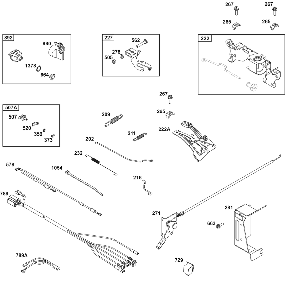 Controls Group Diagram and Parts List for 386447-0469-B5 200000 - 399999 Briggs and Stratton Engine